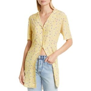 NWT Anthropologie Favorite Daughter Button Down Mini Tunic Dress Yellow Floral